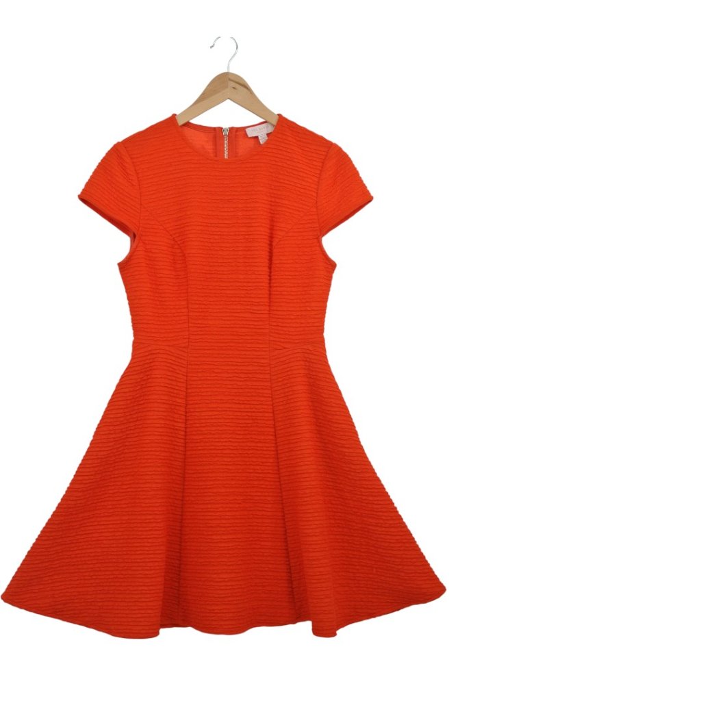 Ted Baker Red A-Line Crinkle Mini Dress W/ Pockets (Size 1)